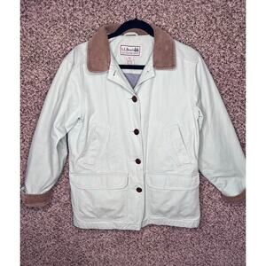 Vintage LL Bean barn chore coat light green & brown corduroy - size M petite